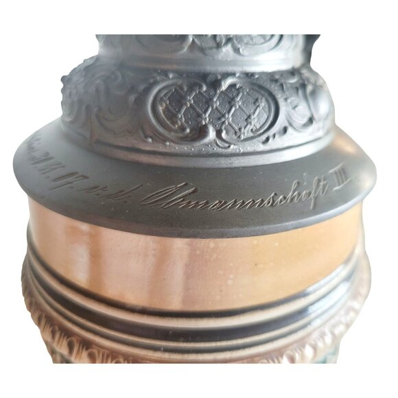 Antique Ceramic German Beer Stein Jakob Goldschmidt 1807 Hand-Painted Pewter Lid - Picture 10 of 16